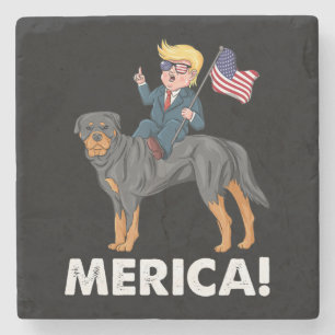 Trump Merica Rottweiler Dog American Hero Stone Coaster