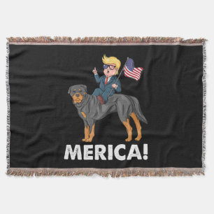Trump Merica Rottweiler Dog American Hero Throw Blanket
