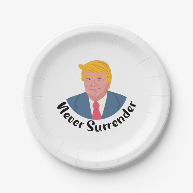 Trump Mugshot Never Surrender  Paper Plate (Front)