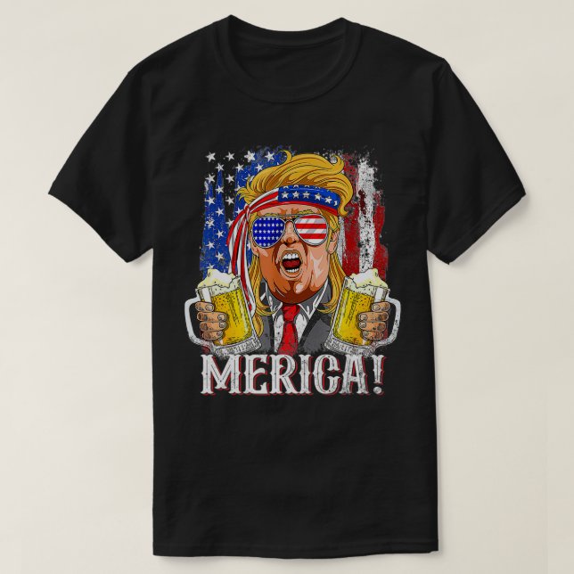 Trump Mullet 4th Of July USA American Flag Merica  T-Shirt (Design Front)