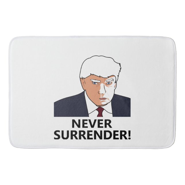 Trump Never Surrender Mug Shot Bath Mat (Front)