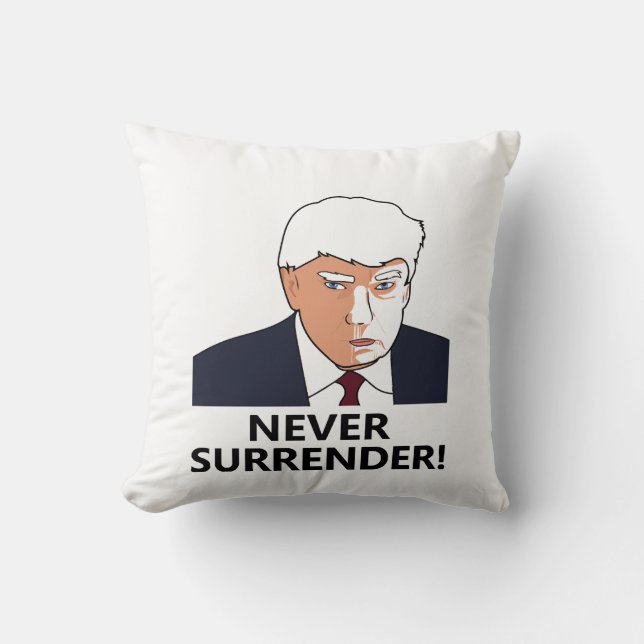 Trump Never Surrender Mug Shot Cushion (Front)