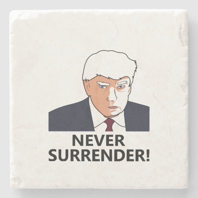 Trump Never Surrender Mug Shot Stone Coaster (Front)