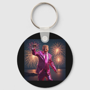 Trump New Year's Eve 2025 Vibrant Pink Suit Celebr Key Ring