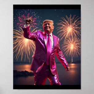 Trump New Year's Eve 2025 Vibrant Pink Suit Celebr Poster