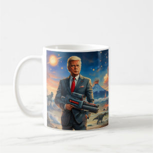 Trump on Alien Planet Dinosaurs Laser Gun Volcano Coffee Mug