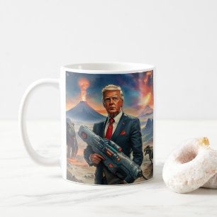 Trump on Alien Planet Dinosaurs Laser Gun Volcano Coffee Mug