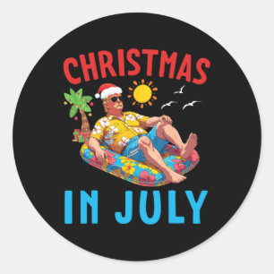 Trump On Inflatable Pool Float Happy Christmas In Classic Round Sticker