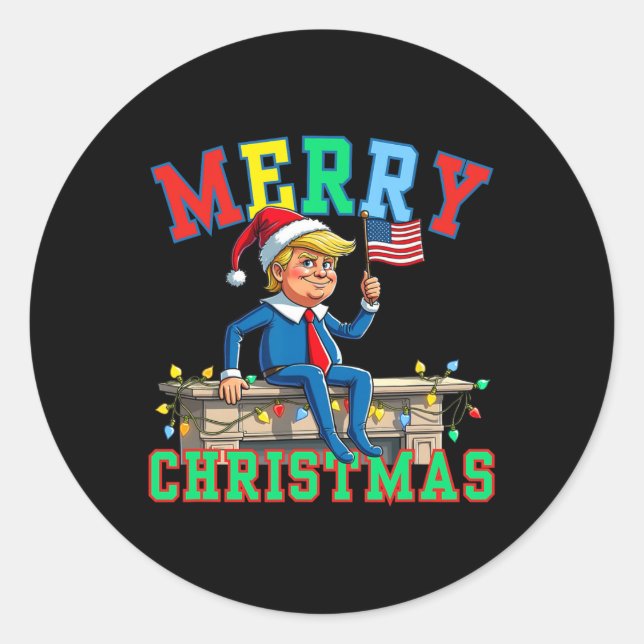 Trump On Shelf Funny Merry Christmas Elf Family Ma Classic Round Sticker (Front)