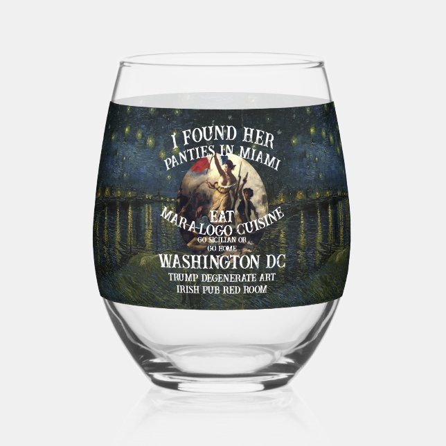 Trump Panties Miami Catholic Church White Stemless Wine Glass (Back)