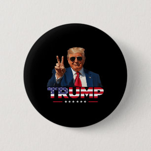 Trump Peace Sign Hand Usa Flag Trump 2024  6 Cm Round Badge