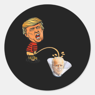 Trump peeing' 0n Biden Classic Round Sticker