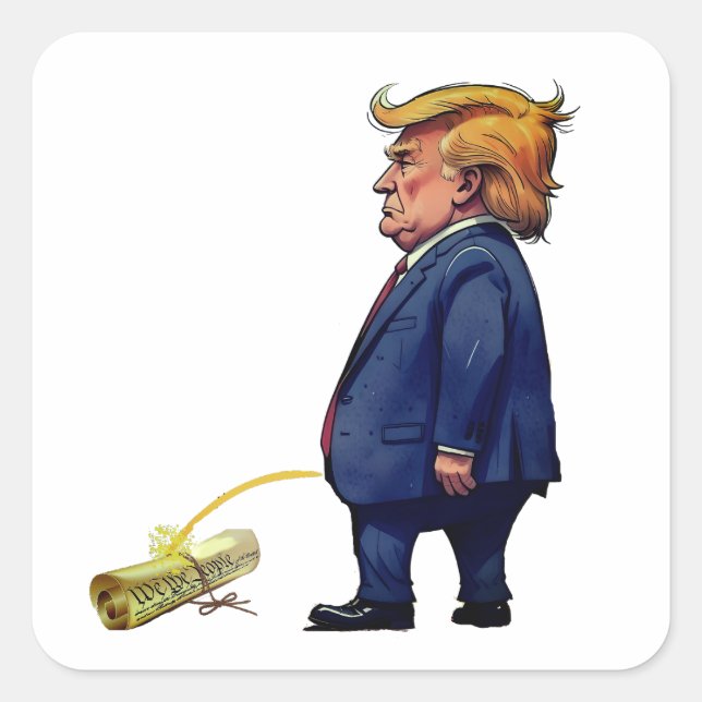 Trump Pees on Constitution Square Sticker (Front)