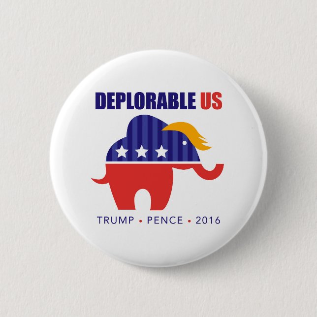 Trump Pence 2016 Elephant Toupee Campaign Button (Front)