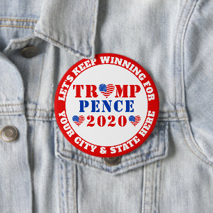 Trump Pence 2020 Election USA Lets Keep Winning 10 Cm Round Badge