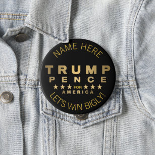 Trump Pence Gold Tone Lets Win Bigly Trump Humour 10 Cm Round Badge