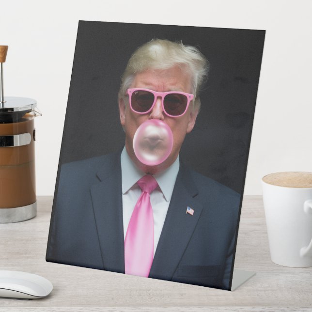 Trump Pink Bubble Gum President 47 USA Pedestal Sign (In SItu)