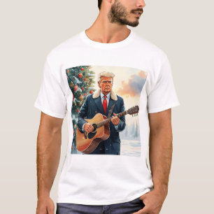 Trump playing Acoustic Guitar by Christmas Tree T-Shirt