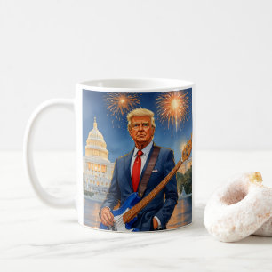 Trump Playing Electric Bass US Capitol Fireworks Coffee Mug