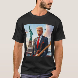 Trump Playing Electric Guitar at Statue Liberty T-Shirt
