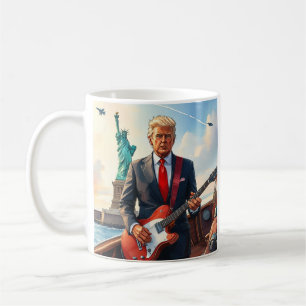 Trump Playing Electric Guitar at Statue of Liberty Coffee Mug