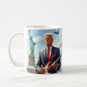 Trump Playing Electric Guitar at Statue of Liberty Coffee Mug