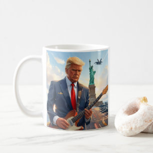 Trump Playing Electric Guitar at Statue of Liberty Coffee Mug