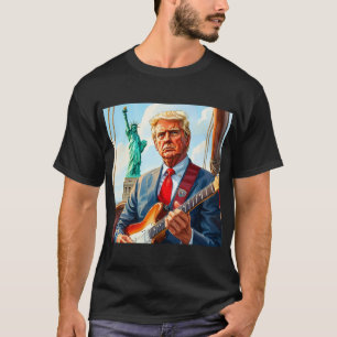 Trump Playing Electric Guitar at Statue of Liberty T-Shirt