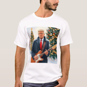 Trump playing Electric Guitar by Christmas Tree T-Shirt