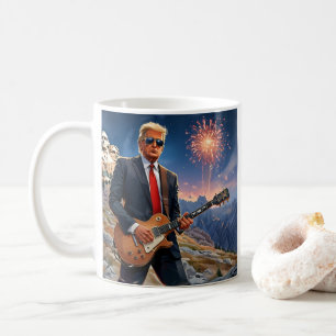 Trump Playing Electric Guitar Mount Rushmore MAGA Coffee Mug