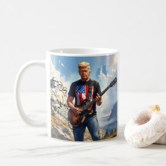 Trump Playing Electric Guitar Mount Rushmore MAGA Coffee Mug