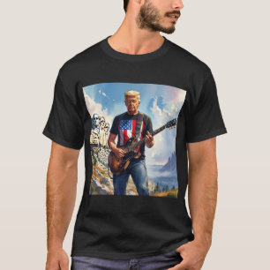 Trump Playing Electric Guitar Mount Rushmore MAGA T-Shirt