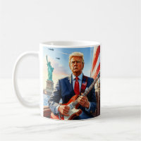 Trump Playing Electric Guitar Statue Liberty Flag