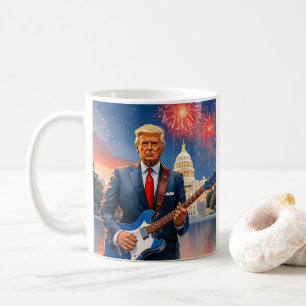 Trump Playing Electric Guitar US Capitol Fireworks Coffee Mug