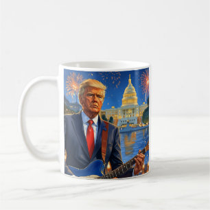 Trump Playing Electric Guitar US Capitol Fireworks Coffee Mug