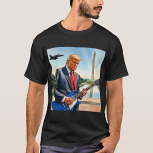 Trump Playing Electric Guitar Washington Monument T-Shirt