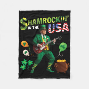 Trump Playing Guitar Shamrockin In The Usa Saint P Fleece Blanket