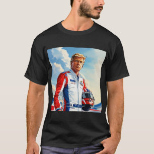 Trump Racing Race Car Driver w Helmet NASCAR MAGA T-Shirt