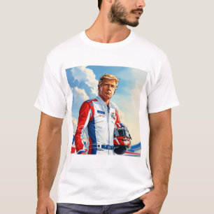 Trump Racing Race Car Driver w Helmet NASCAR MAGA T-Shirt