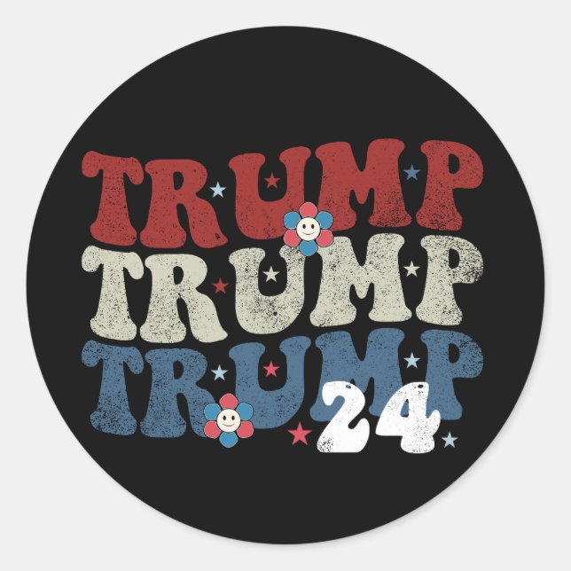 Trump Retro Groovy Flower 24 2024 Election Classic Round Sticker (Front)