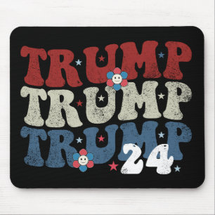Trump Retro Groovy Flower 24 2024 Election Mouse Pad
