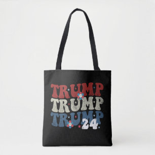Trump Retro Groovy Flower 24 2024 Election Tote Bag