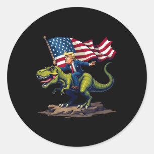 Trump Riding A Dinosaur T-rex Trump In American Fl Classic Round Sticker