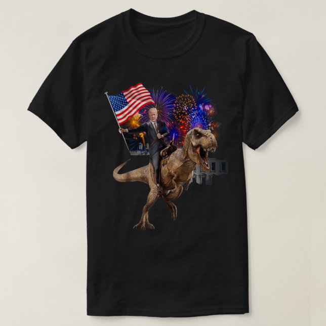 Trump Riding a Dinosaur Tre Suppor Trump 2020  T-Shirt (Design Front)