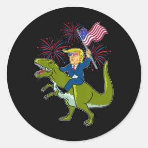 Trump Riding A Dinosaur Trex Patriotic July 4th Am Classic Round Sticker