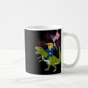 Trump Riding A Dinosaur Trex Patriotic July 4th Am Coffee Mug