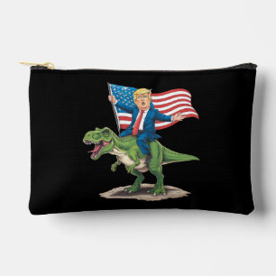Trump Riding Dinosaur T Rex USA American Flag Accessory Pouch