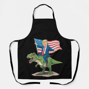 Trump Riding Dinosaur T Rex USA American Flag Apron