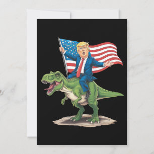 Trump Riding Dinosaur T Rex USA American Flag Invitation