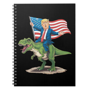 Trump Riding Dinosaur T Rex USA American Flag Notebook